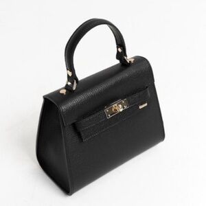 Top Handle Mini Black Bag with adjustable Crossbody Strap Scarf Accent included